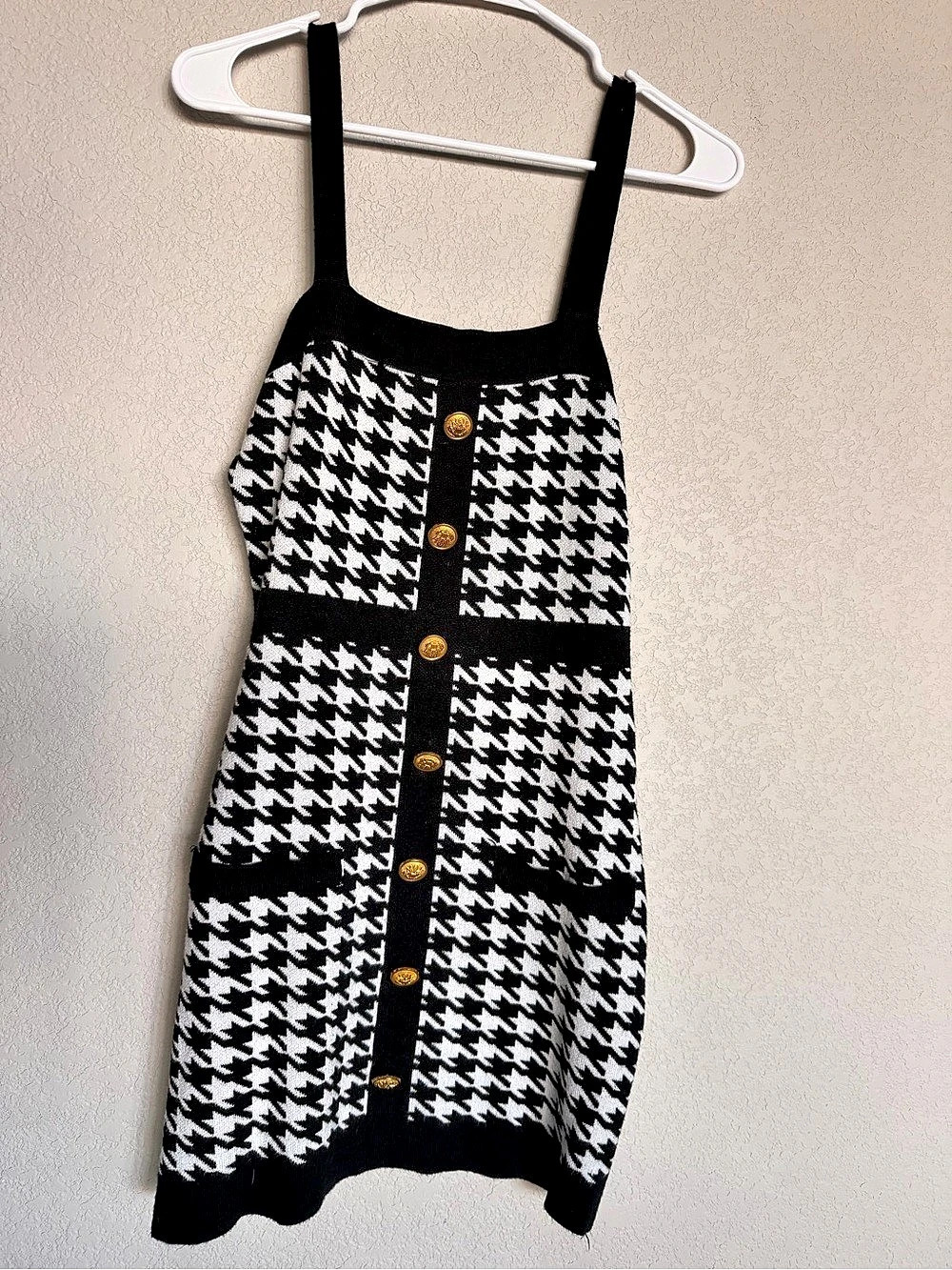 A'gaci Houndstooth Mini Dress in Black & White Size Medium